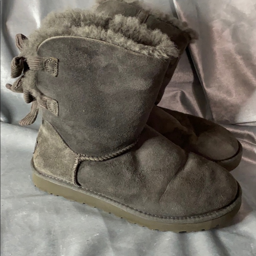 Gray UGG Bailey with corduroy bows